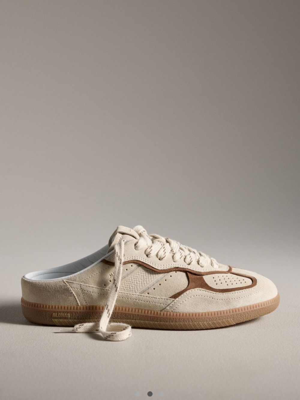 ALOHAS Cream Suede Sneakers with Brown Trim - Picture 2 of 4